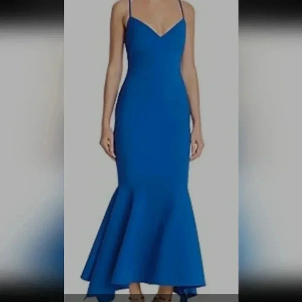 Likely Christiana Slip Gown dress 👗 w/ flounce hem in Olympic blue. Like new